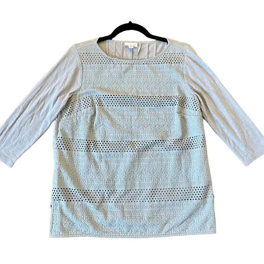 J. Jill crochet lace front grey top size sp